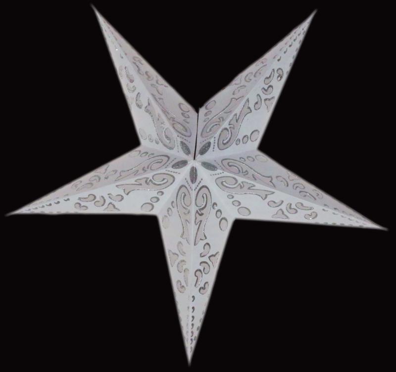 Baby Curves white / Glitter - Foldable glowing Paperstar with 5 points, 40 cm